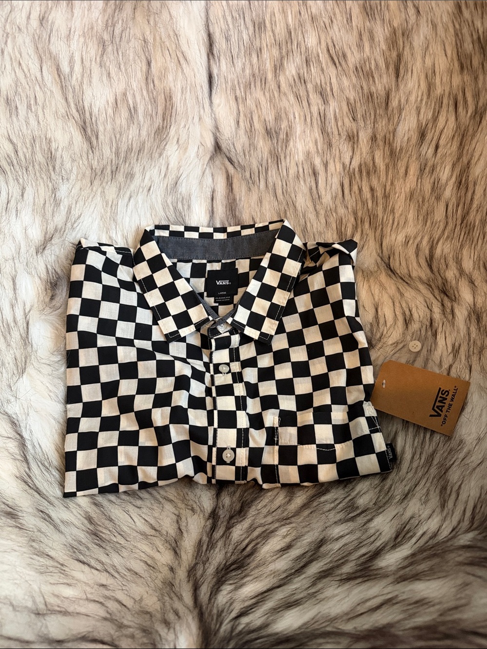 Vans Black and White Checkerboard Button-Down Shirt